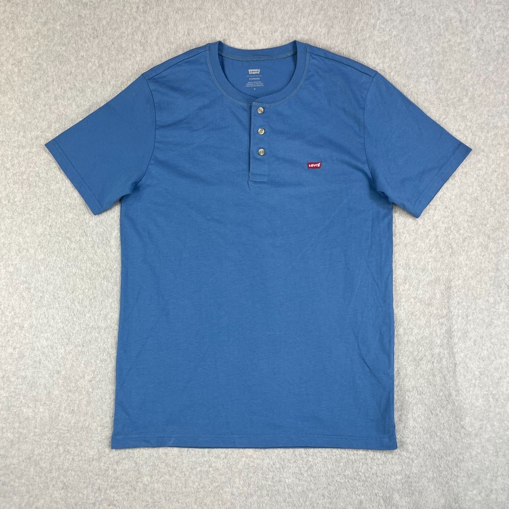 Levis Henley Standard Fit Shirt Mens Medium Blue Short Sleeve A8601-0002